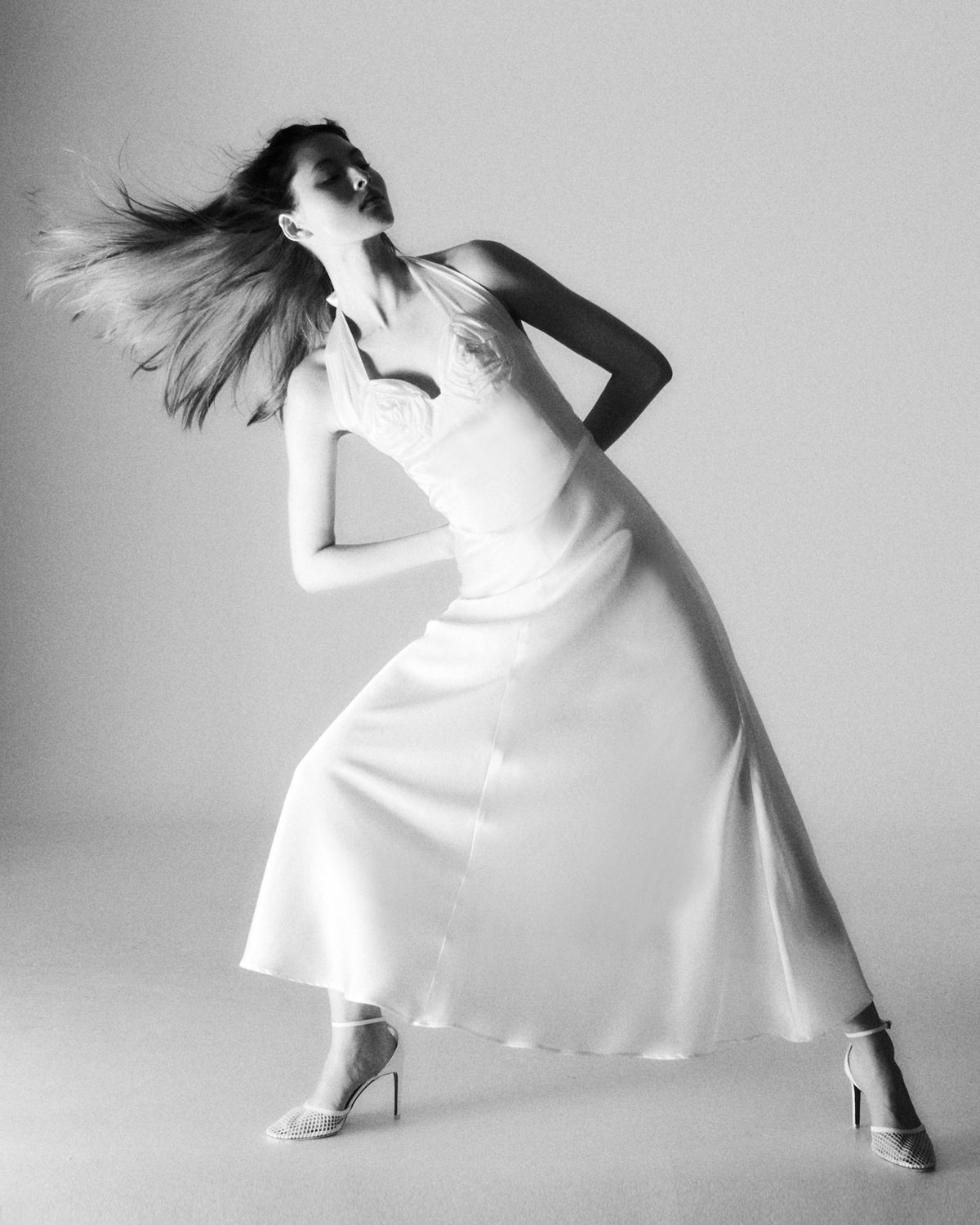 Anya Dress in ivory Silk Satin & Silk Crêpe De Chine