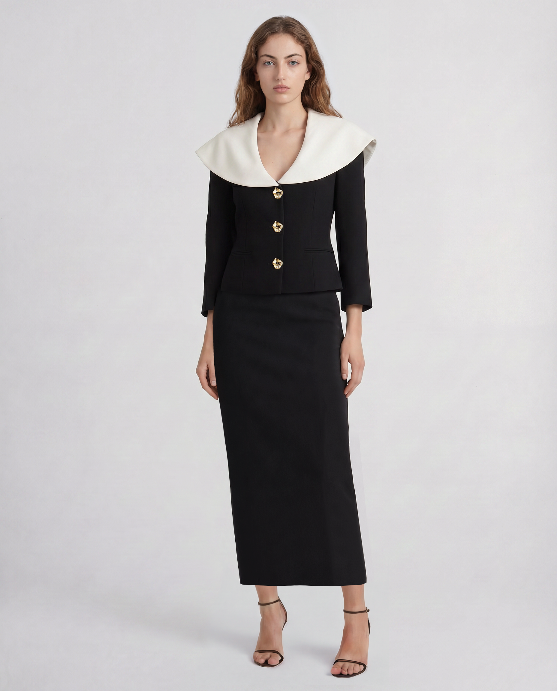 Amato blazer in double crepe wool with sculptural cape overlay