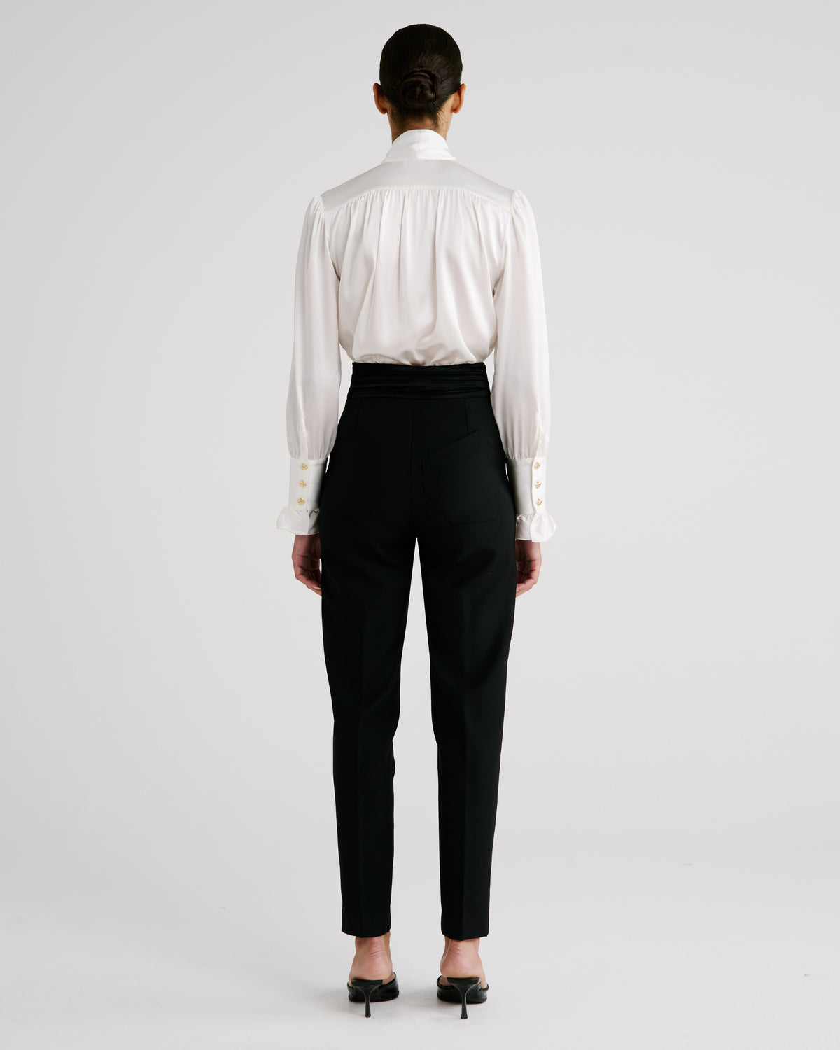 Otero Trousers in black Wool Crepe and Cady Satin