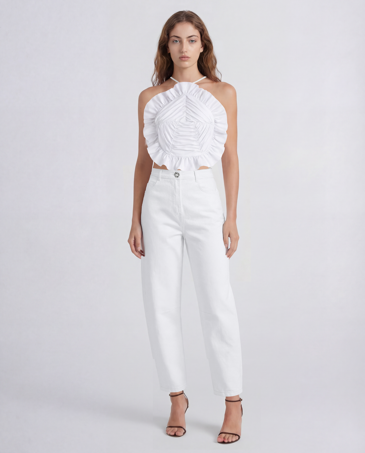Royal top in ruched cotton with a sculptural halterneck