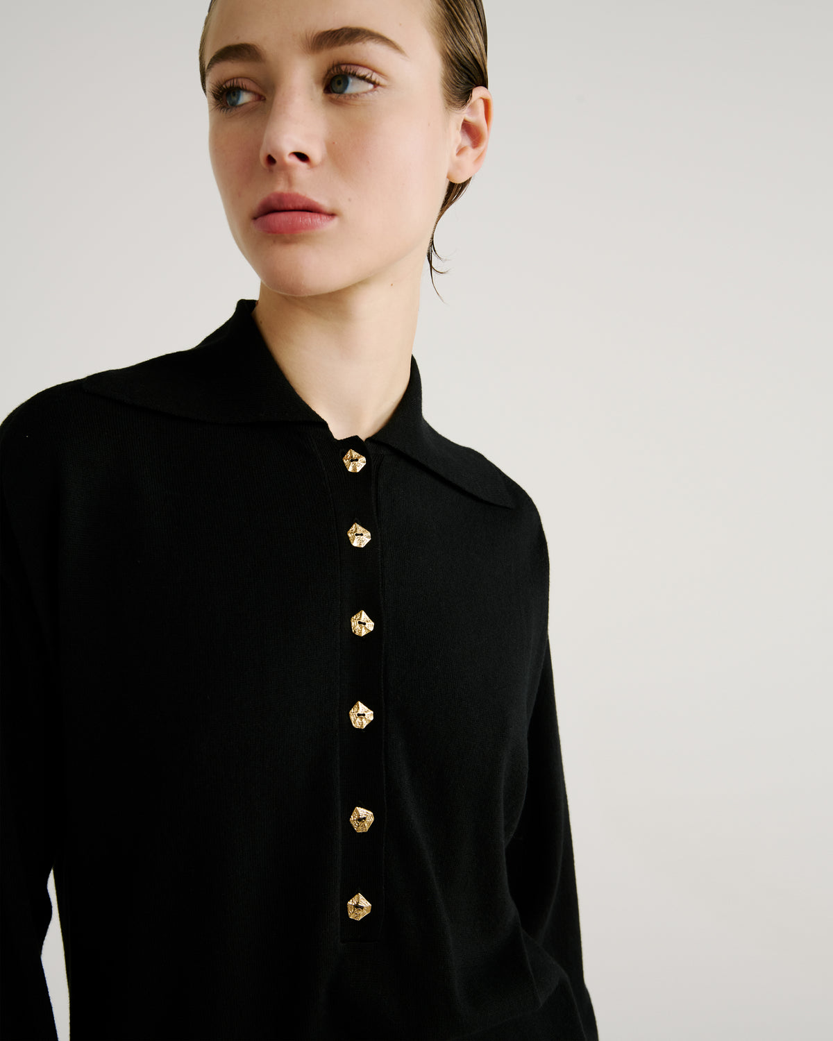 Ansel Knit Polo Sweater in black Cashmere-Cotton