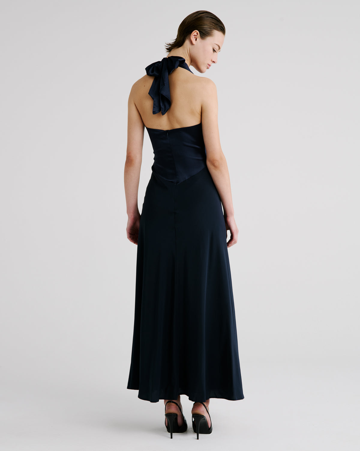 Anya Dress in blue Silk Satin & Silk Crêpe De Chine