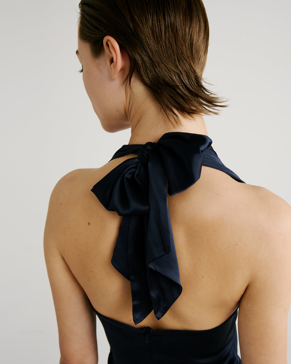 Anya Dress in blue Silk Satin & Silk Crêpe De Chine