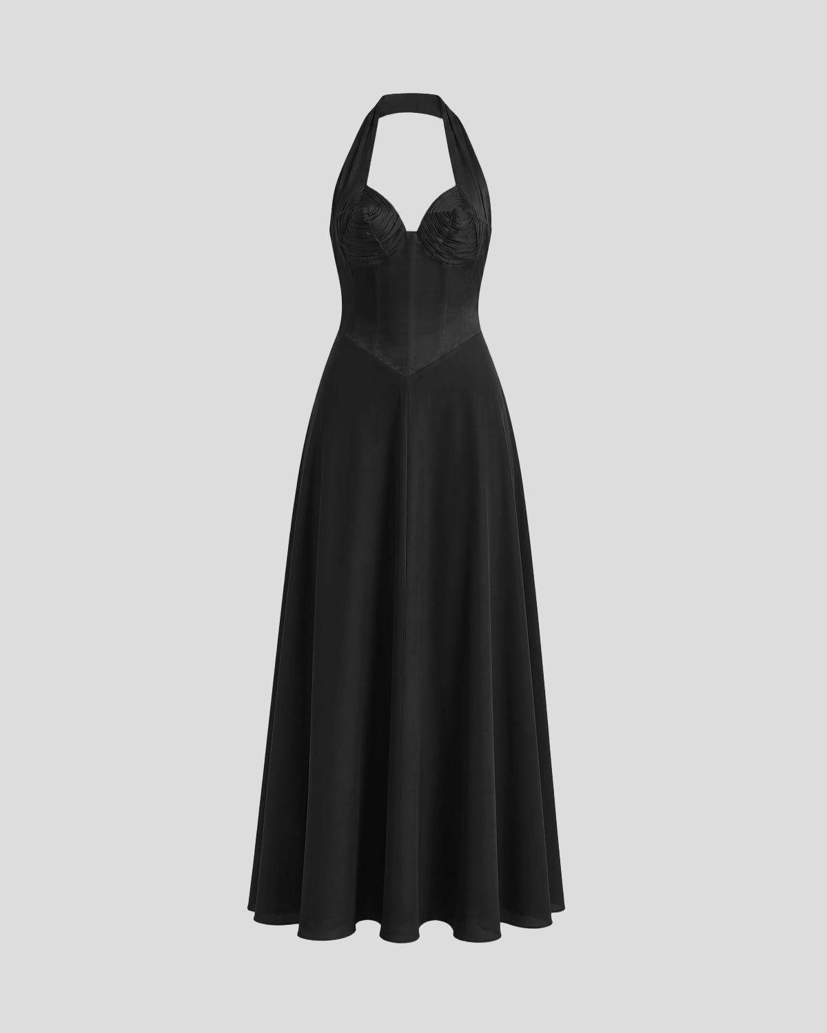 Anya silk dress with a sculptural halterneck and boning
