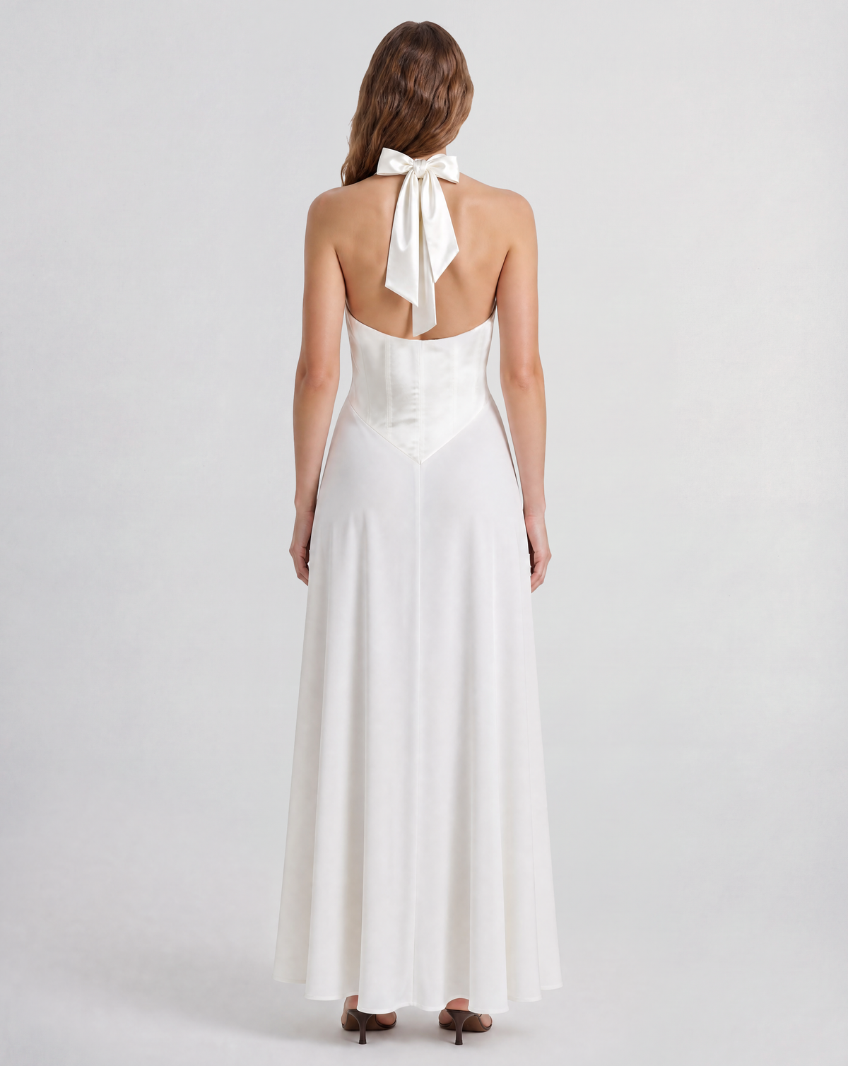 Anya Dress in ivory Silk Satin & Silk Crêpe De Chine