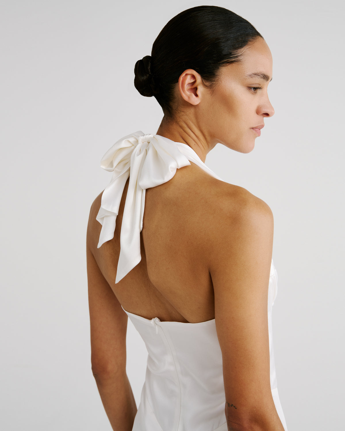 Anya Dress in ivory Silk Satin & Silk Crêpe De Chine