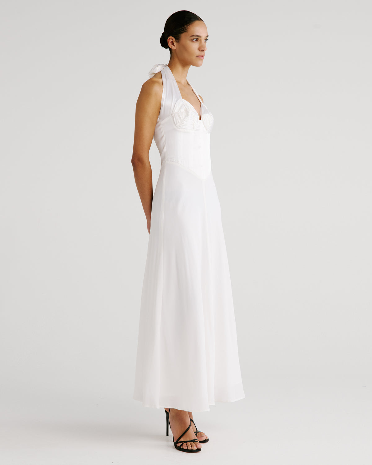 Anya Dress in ivory Silk Satin & Silk Crêpe De Chine