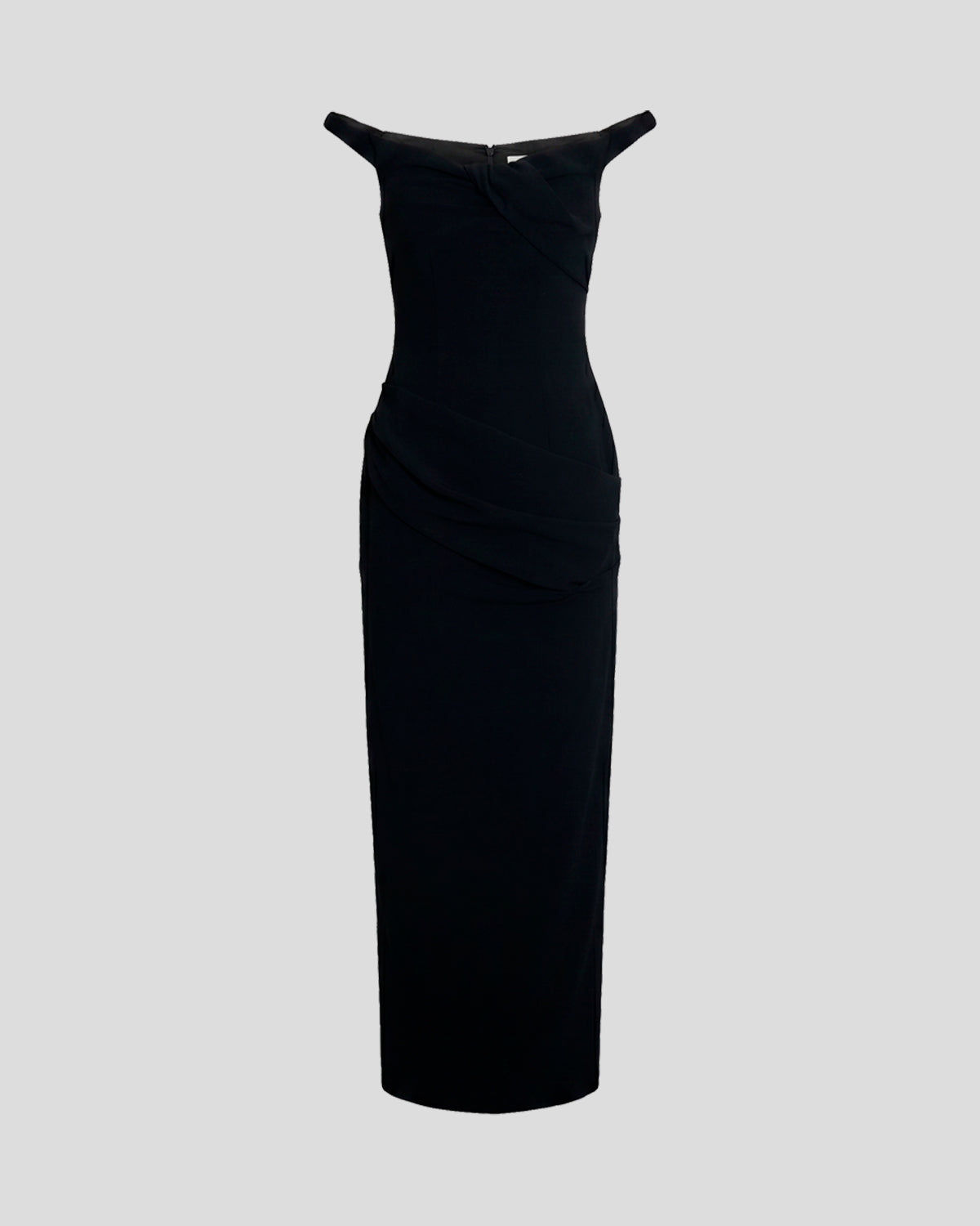 Aurel Dress in black evening crepe with sculpting corsetry