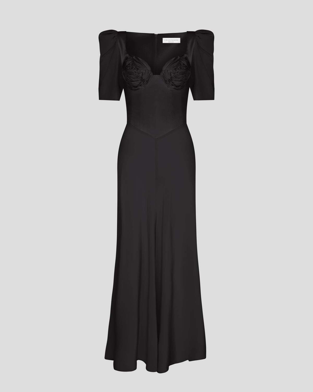 Baccarat Dress in silk satin with shaped sleeves