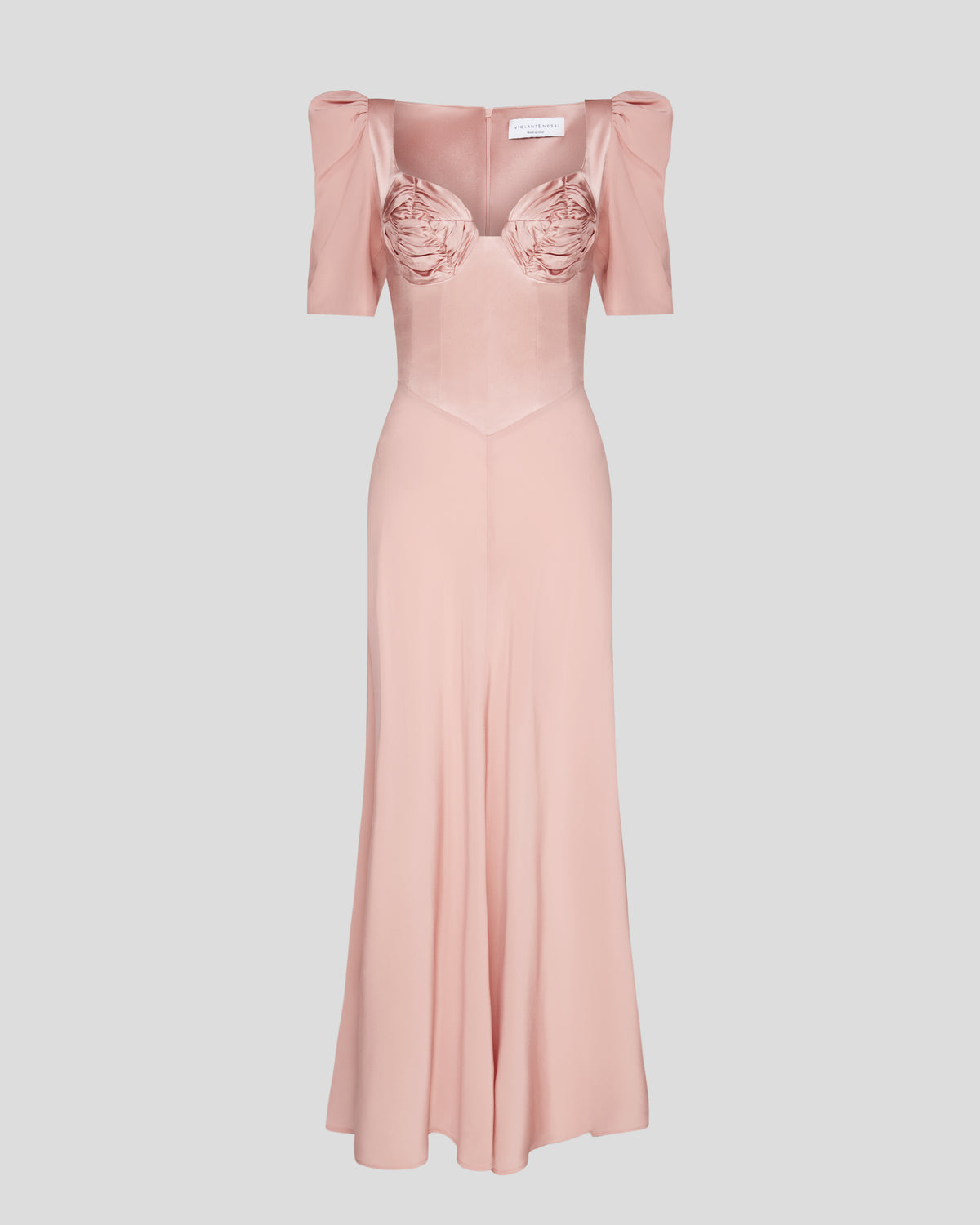 Baccarat silk dress with sculptural sleeves and embroidery