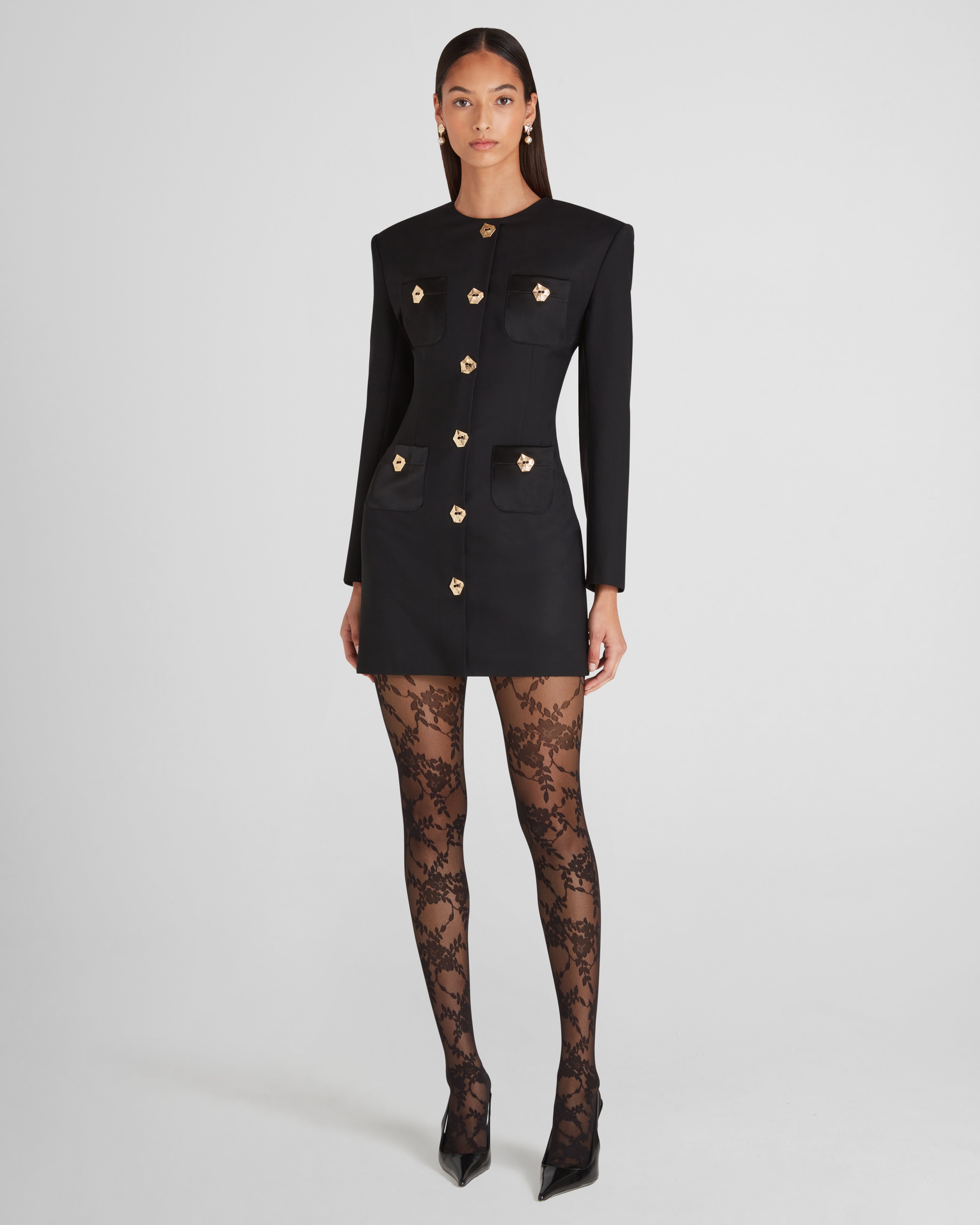 Baselitz dress in sculptural crepe wool and cady satin