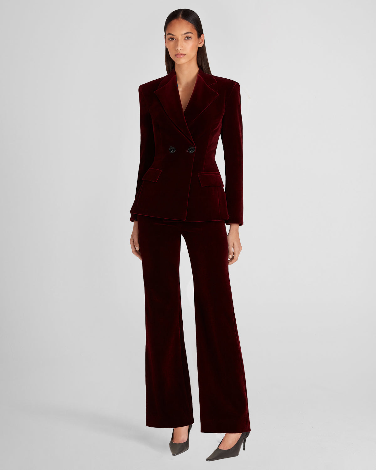 Burri Double-breasted Blazer in burgundy Silk Velvet