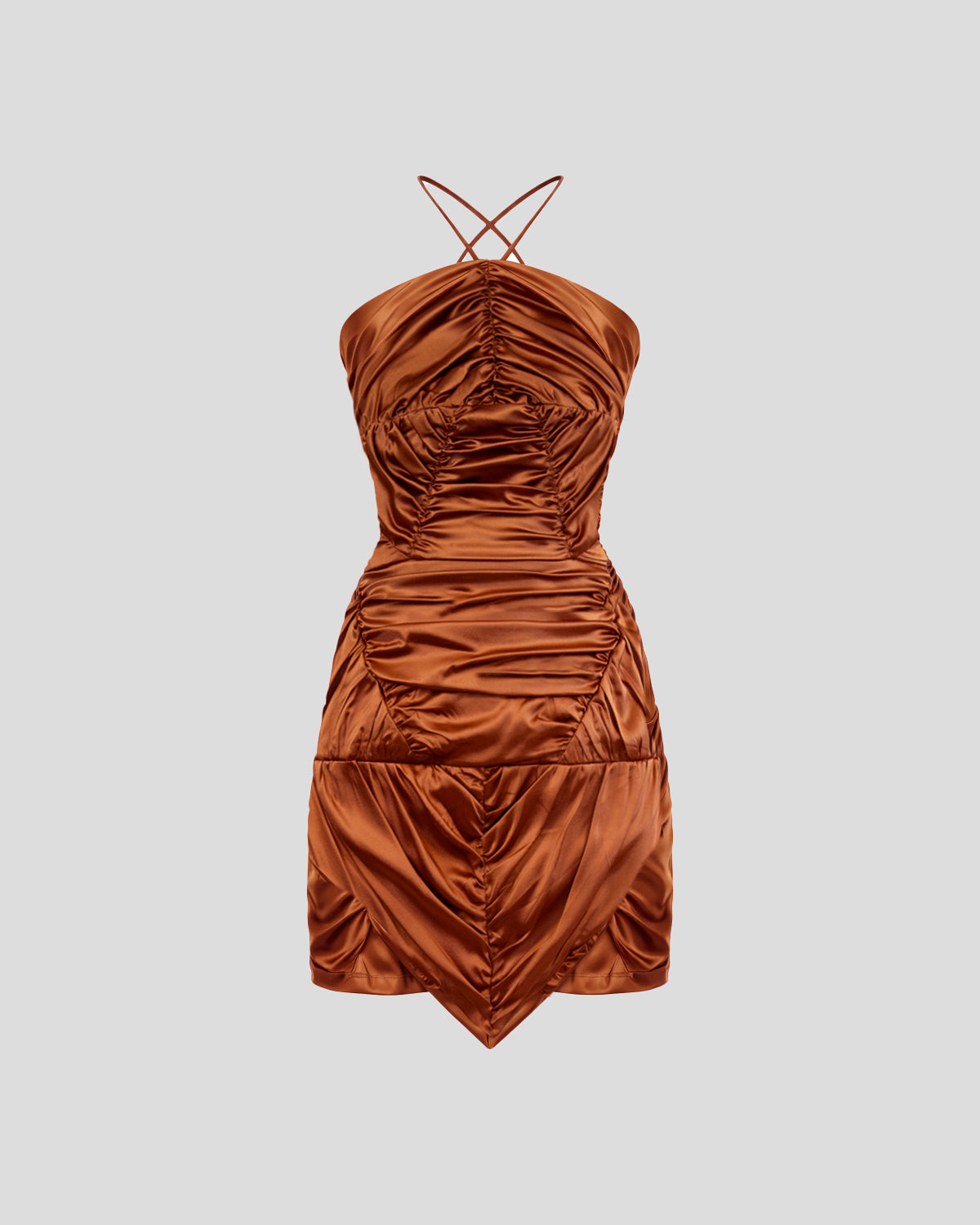 Carbone dress in silk satin with a sculptural halter neck