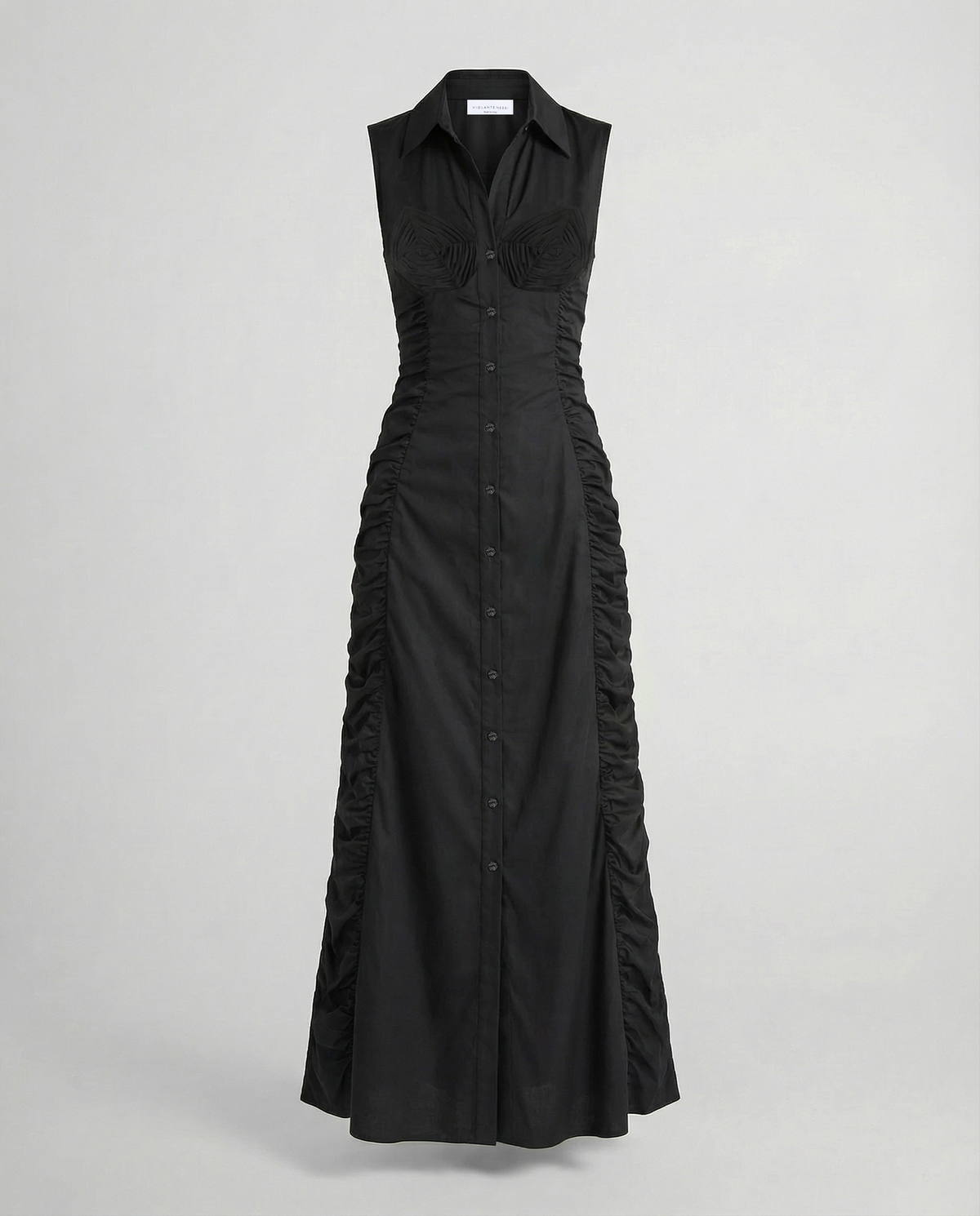 Colony dress in cotton with a sculptural ruched silhouette