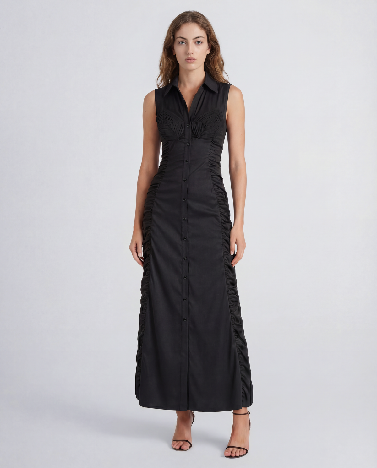 Colony dress in cotton with a sculptural ruched silhouette