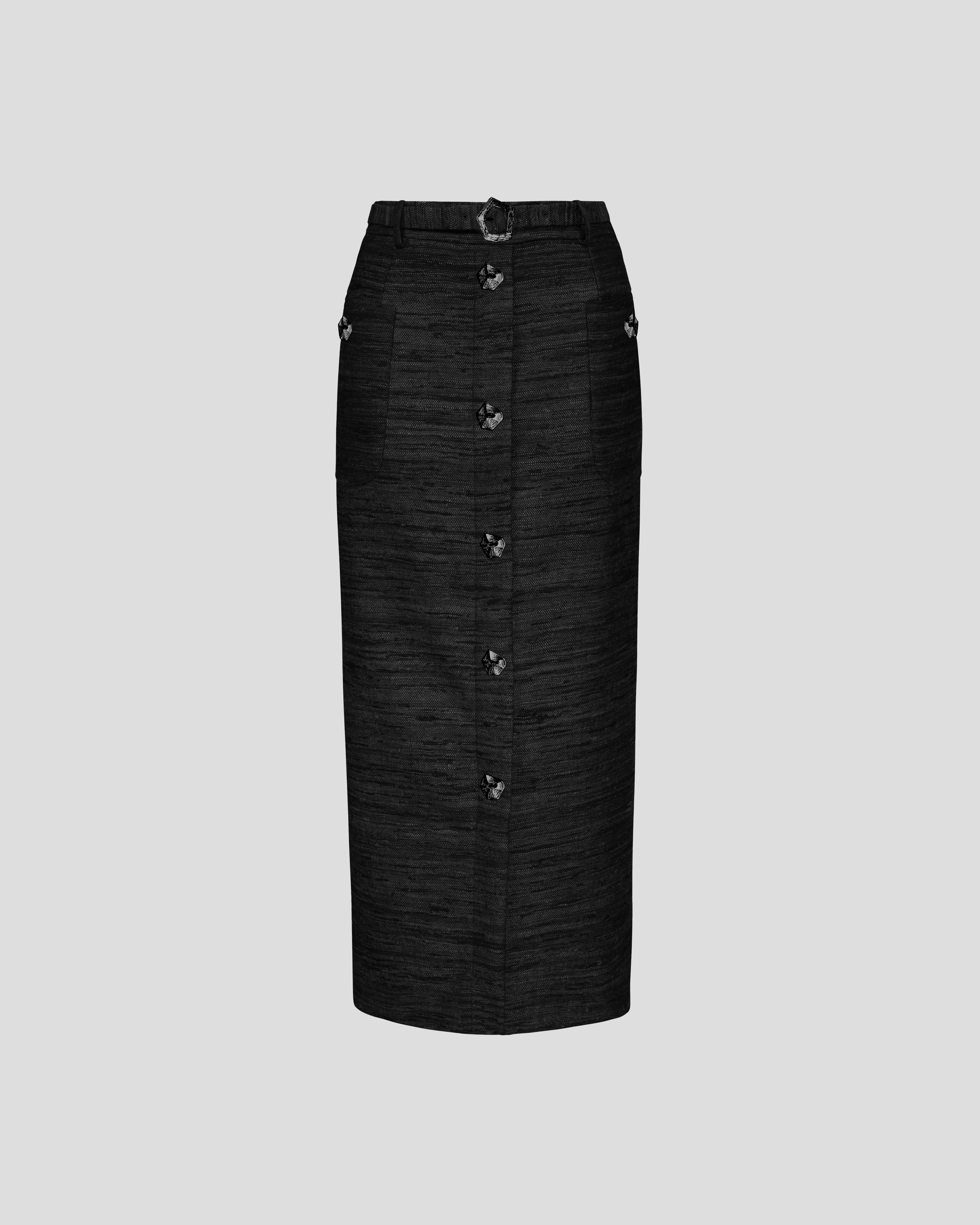 Corot skirt in belted silk tweed with structured intent