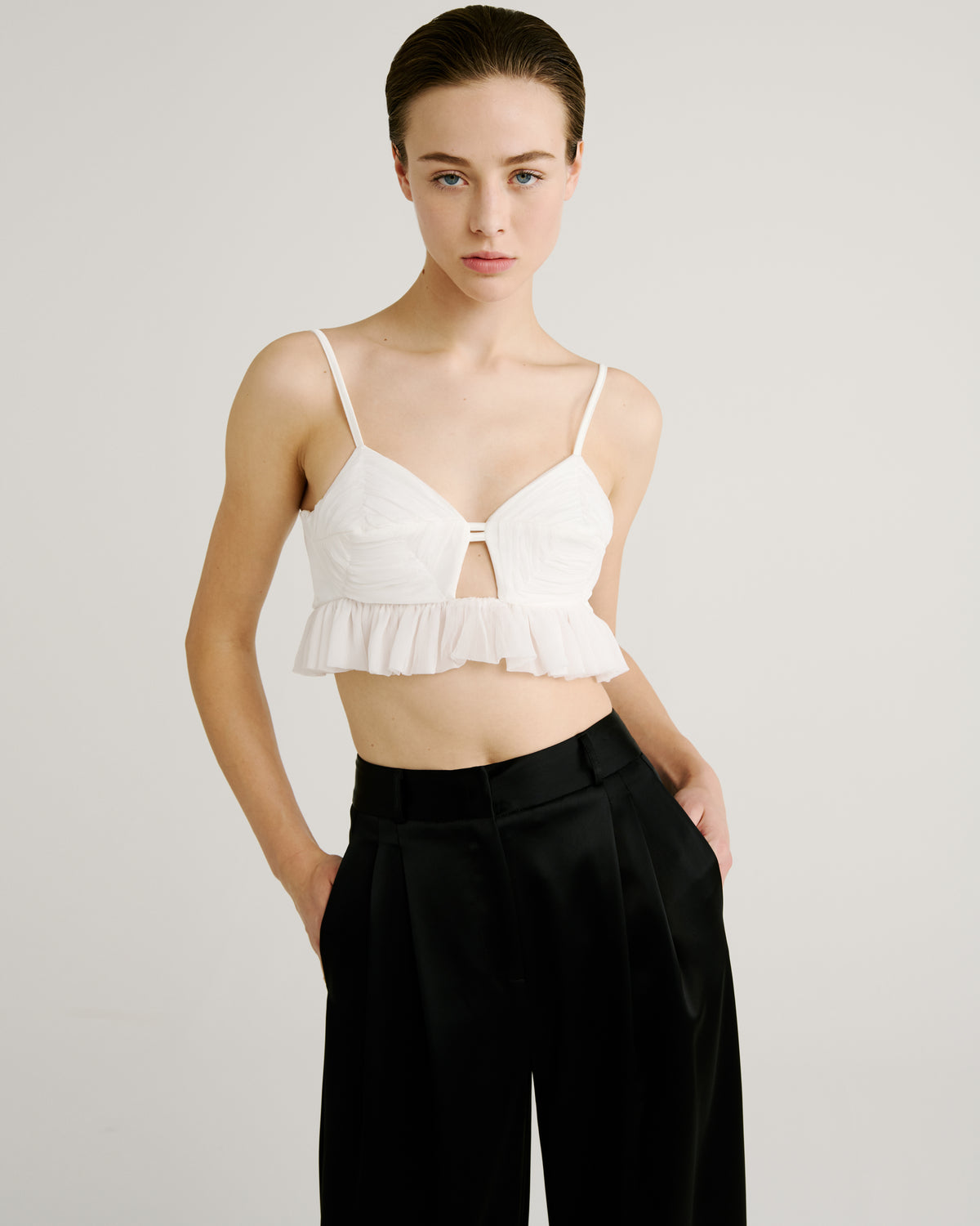 Costes Top in ivory Silk Creponne and Cady Satin