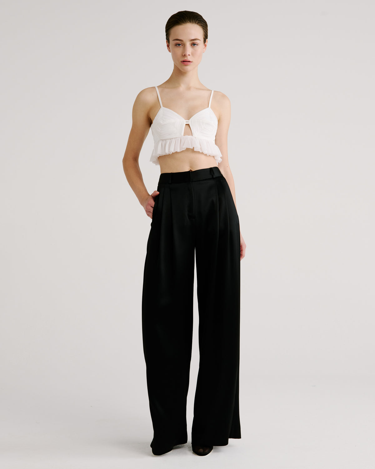 Costes Top in ivory Silk Creponne and Cady Satin