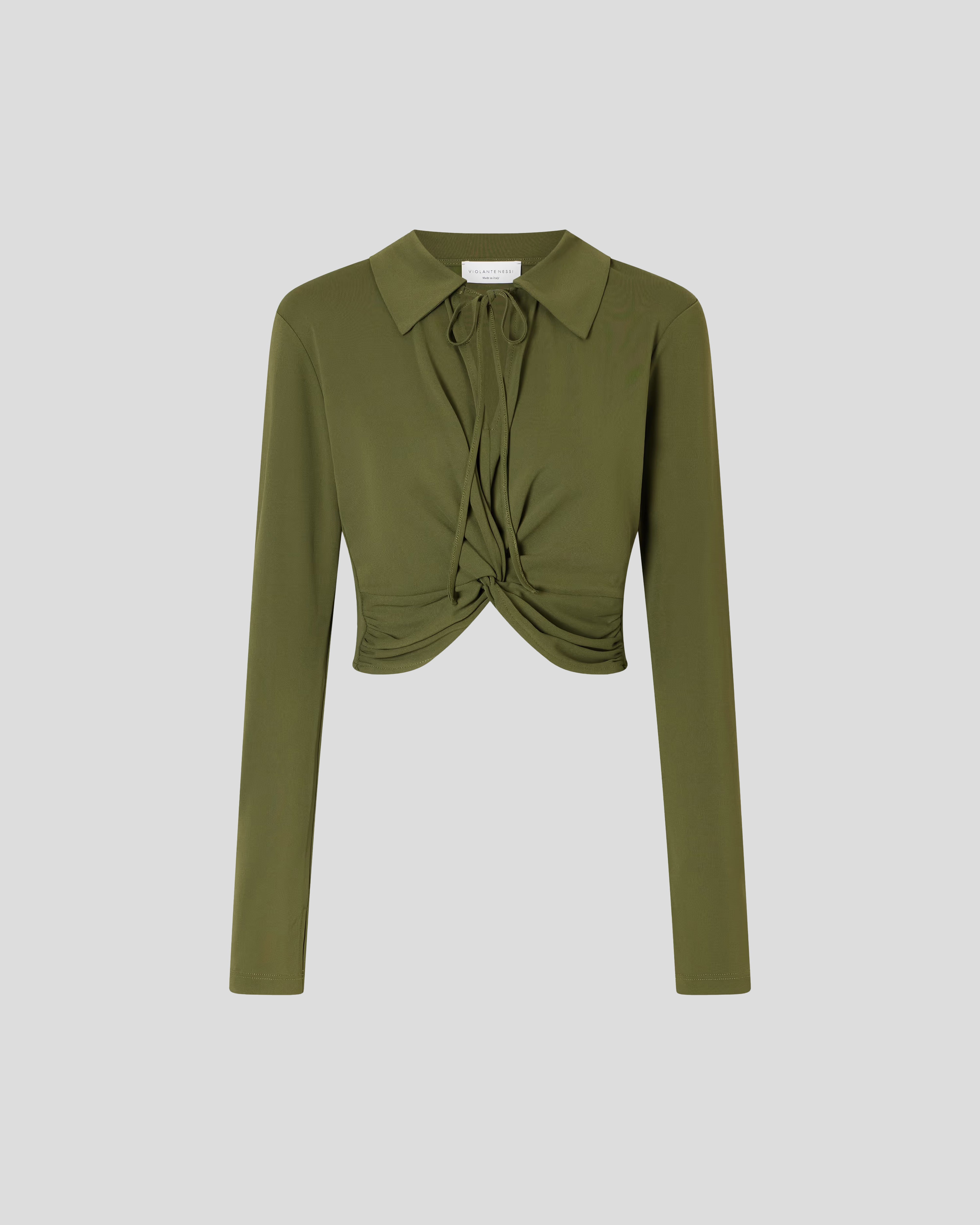 Eiza crop top in crepe jersey with sculptural twist-front