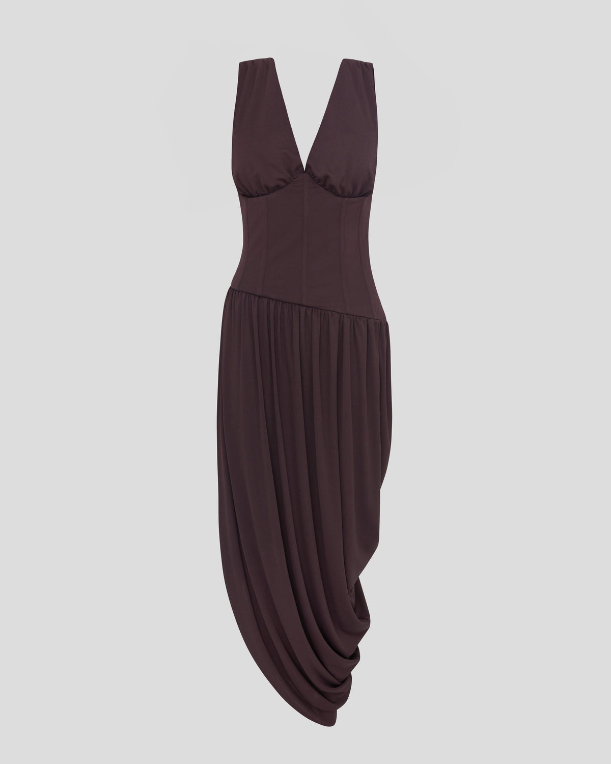 Fila dress with a sculptural bustier in draped crepe jersey