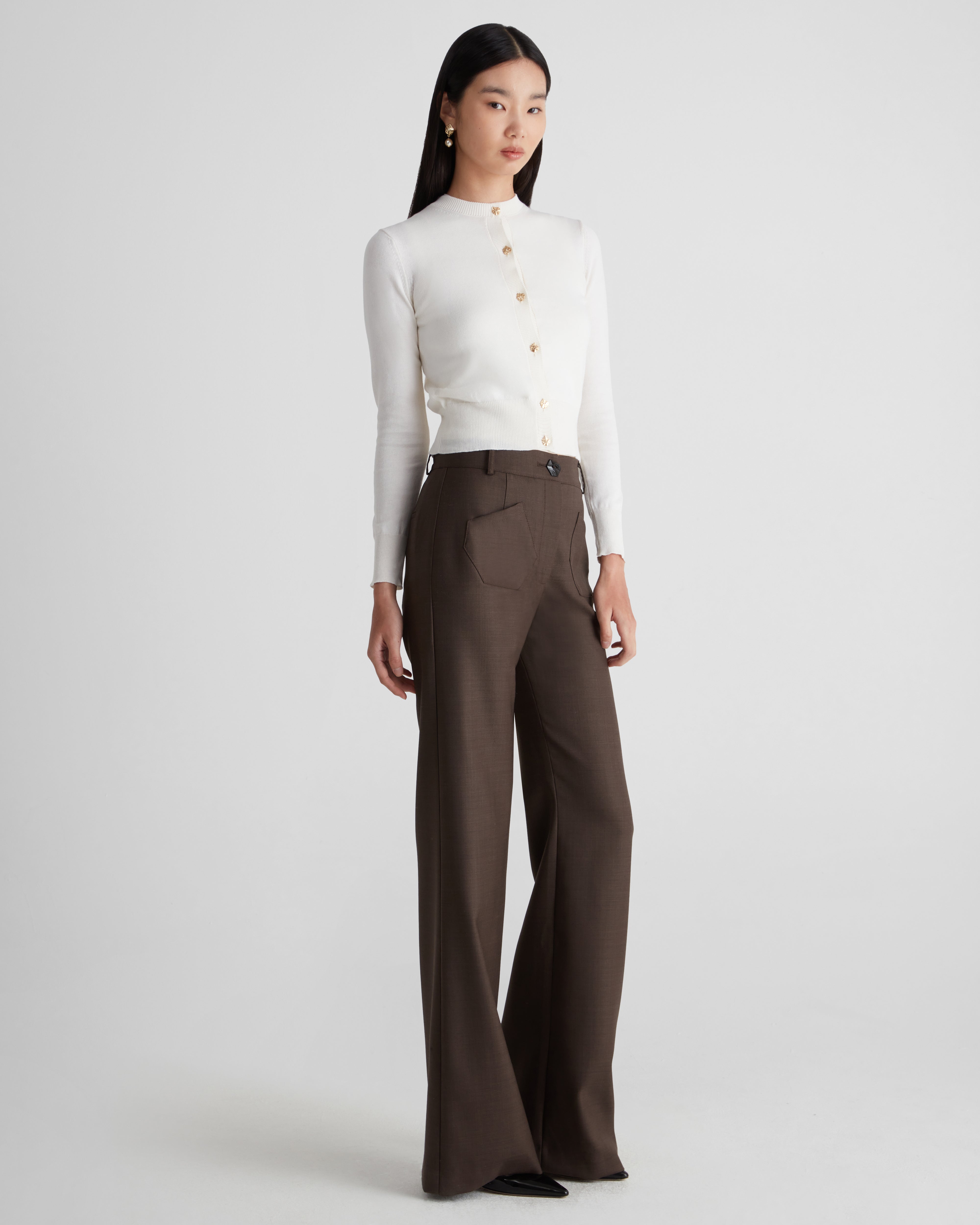 Francis Flared Trousers in crepe wool with clean lines