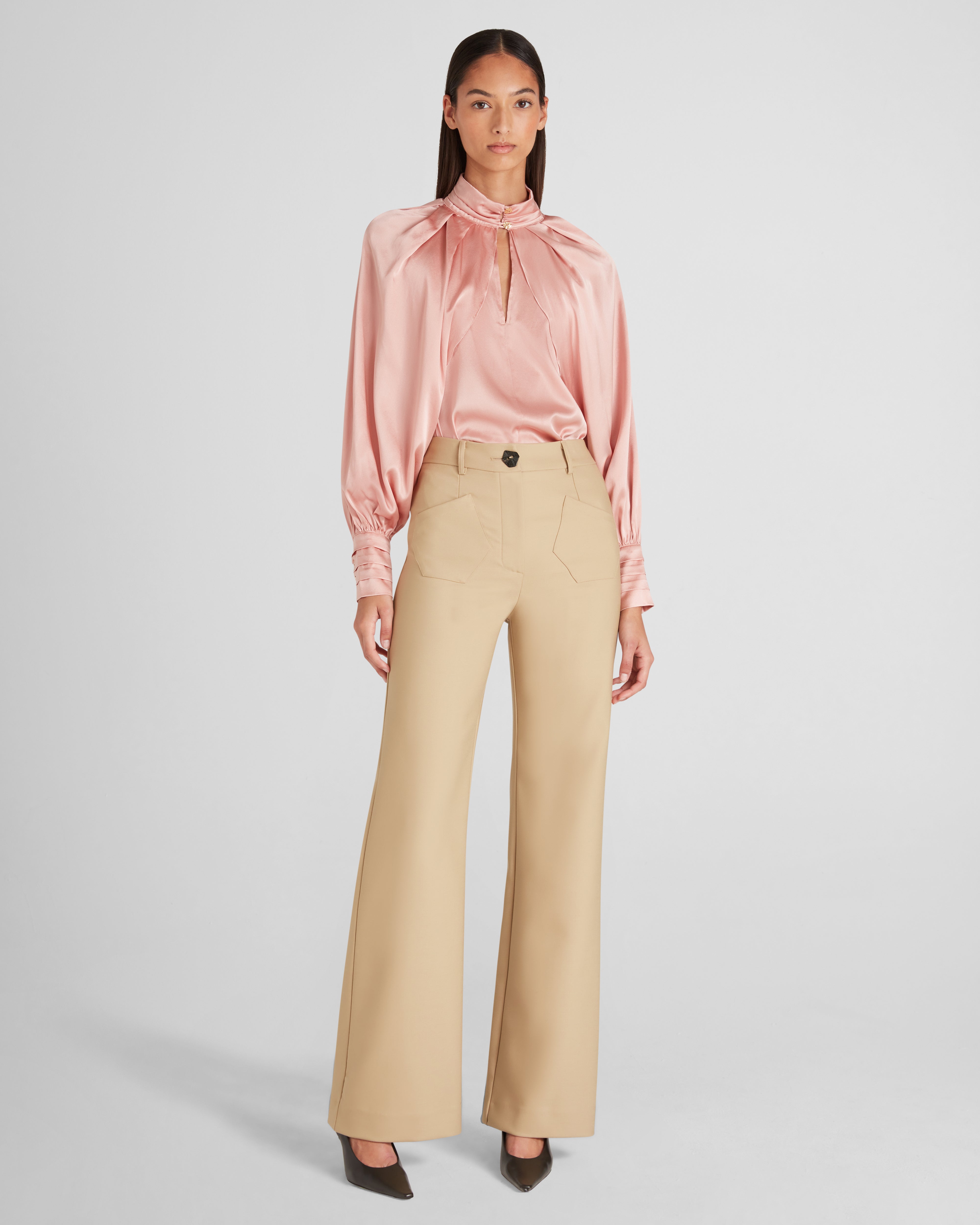 Francis trousers in wool crepe with sculptural flared legs