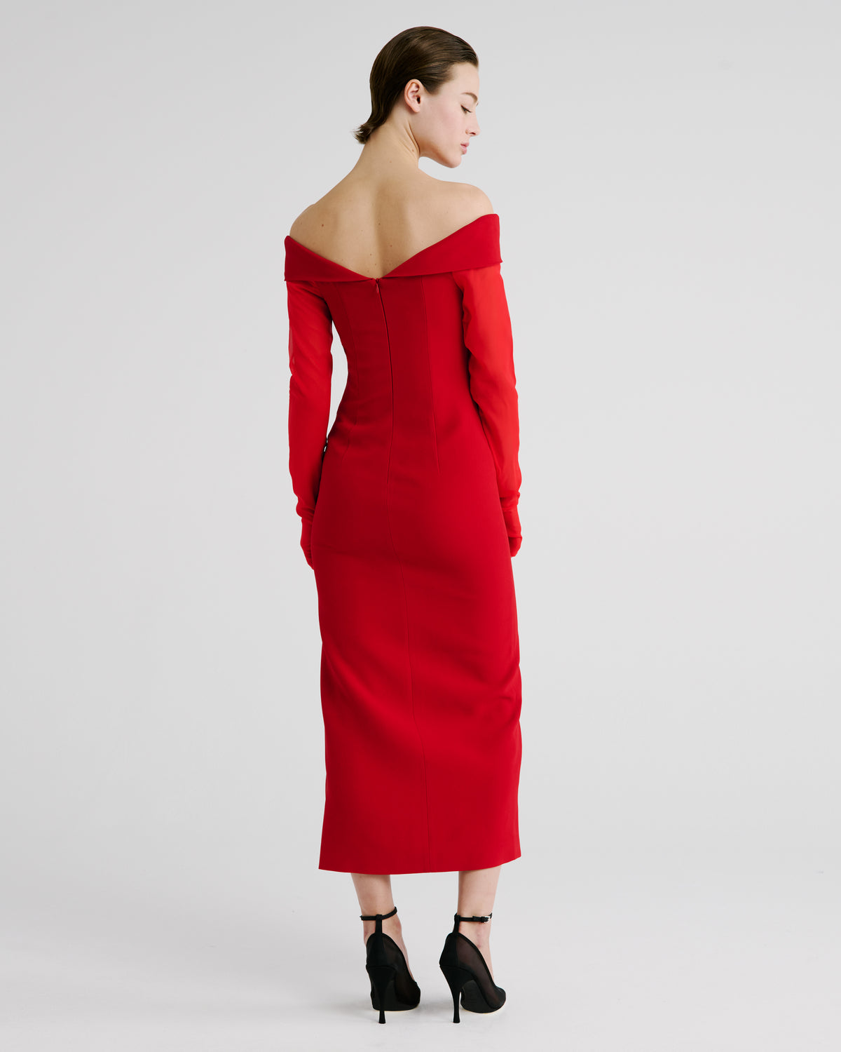 Halsey Dress in red Cady Frisottino and Silk Georgette