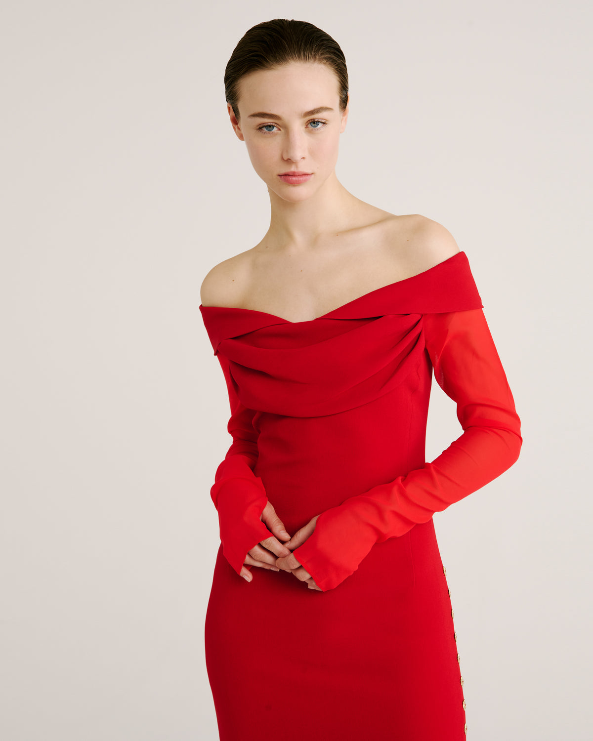 Halsey Dress in red Cady Frisottino and Silk Georgette
