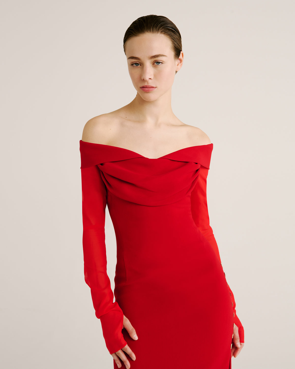 Halsey Dress in red Cady Frisottino and Silk Georgette