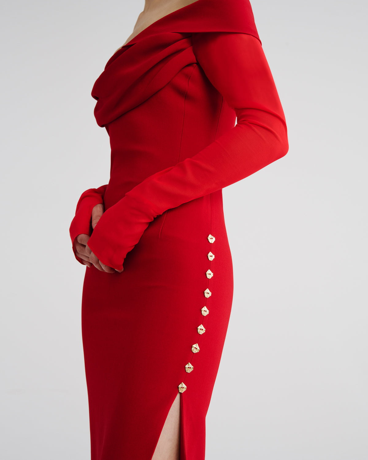 Halsey Dress in red Cady Frisottino and Silk Georgette