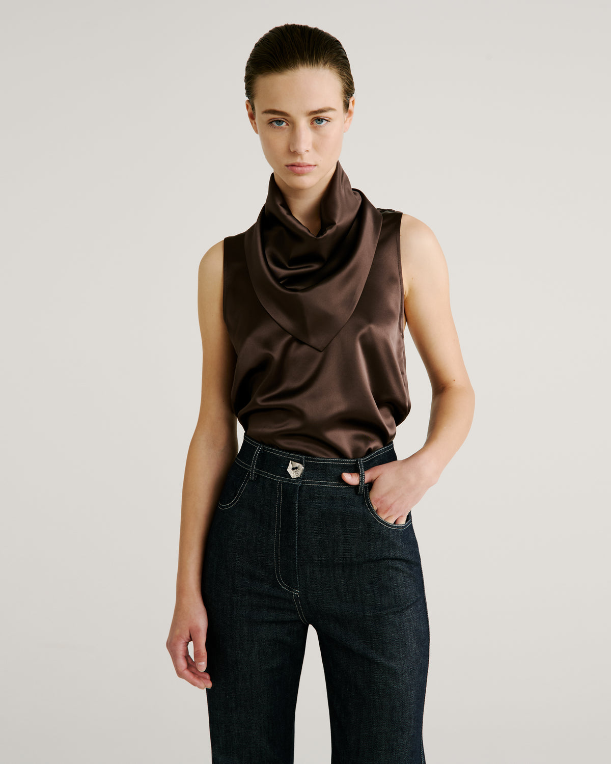 Innamorato Blouse in brown Cady Satin