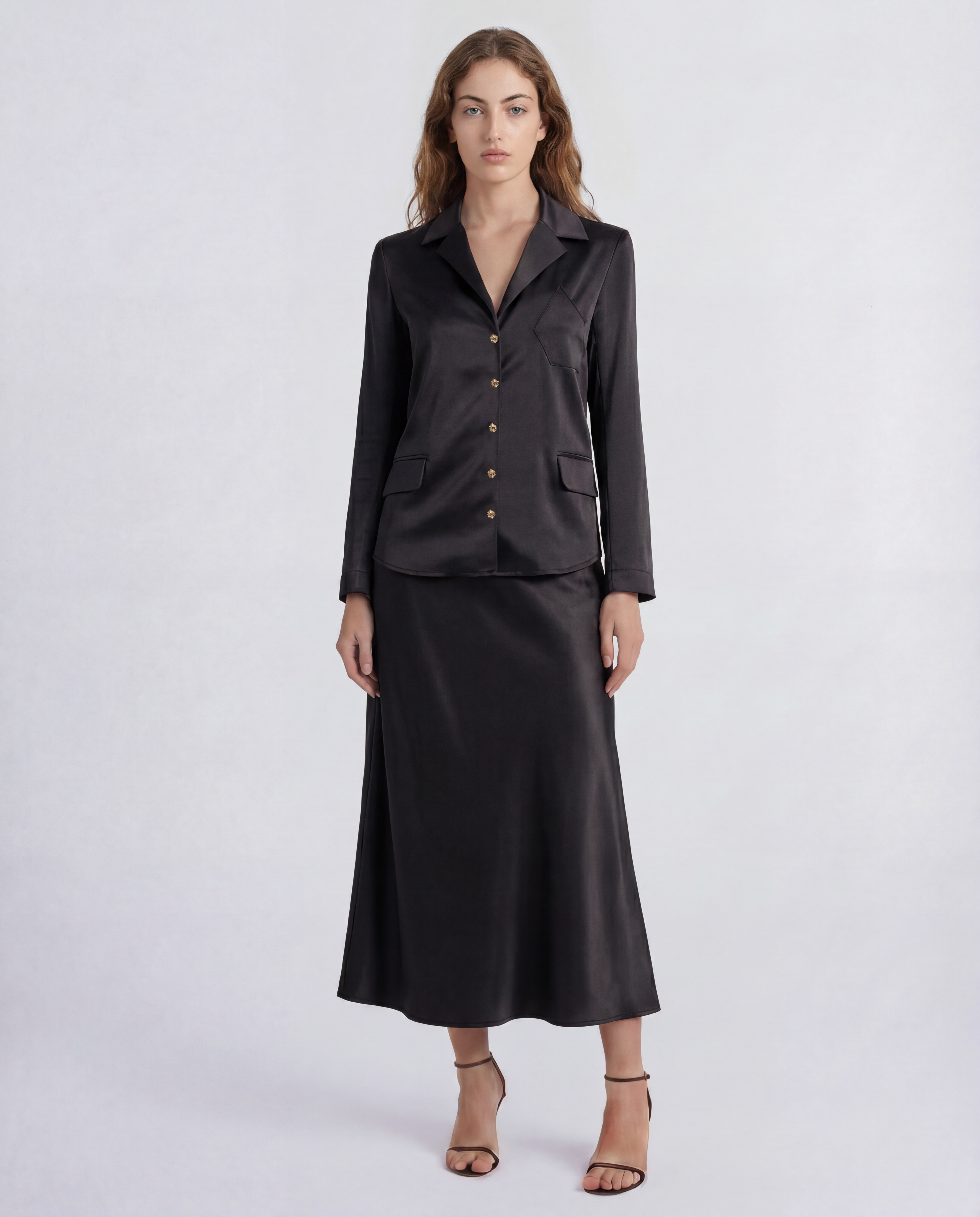 Joli blouse in cady satin with sculptural shoulders