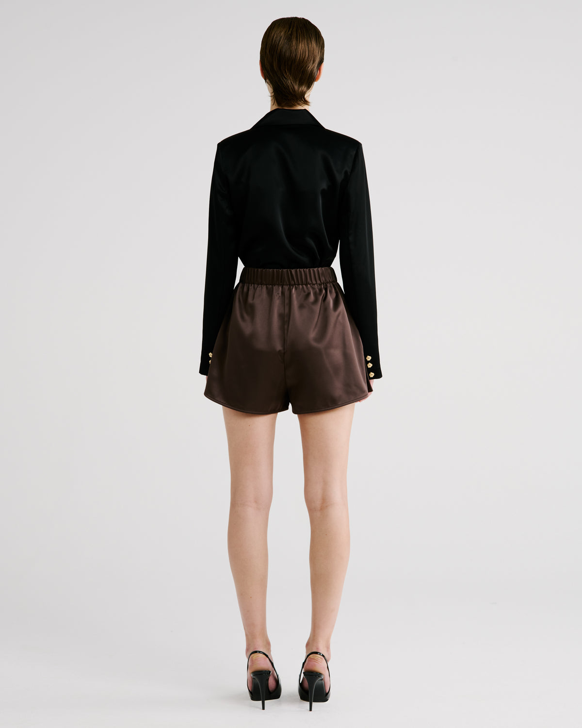 Hopper Shorts in brown Cady Satin