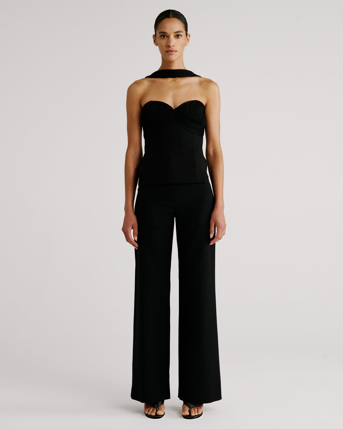 Kline Top in black Silk Creponne and Wool Crepe