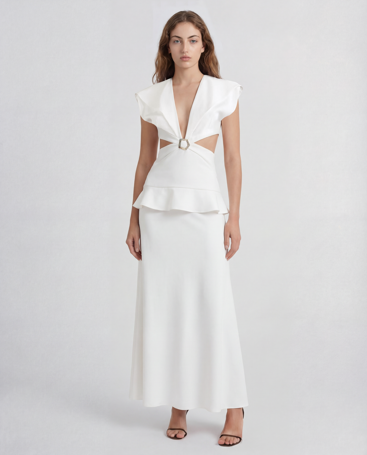 Leonida dress in exquisite cady with precise cut-outs