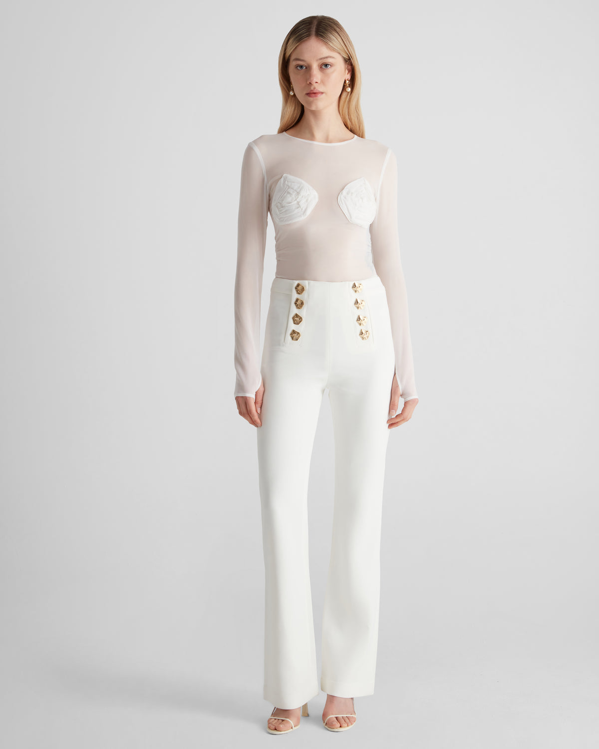 Doria top in sheer silk georgette with sculptural ruching
