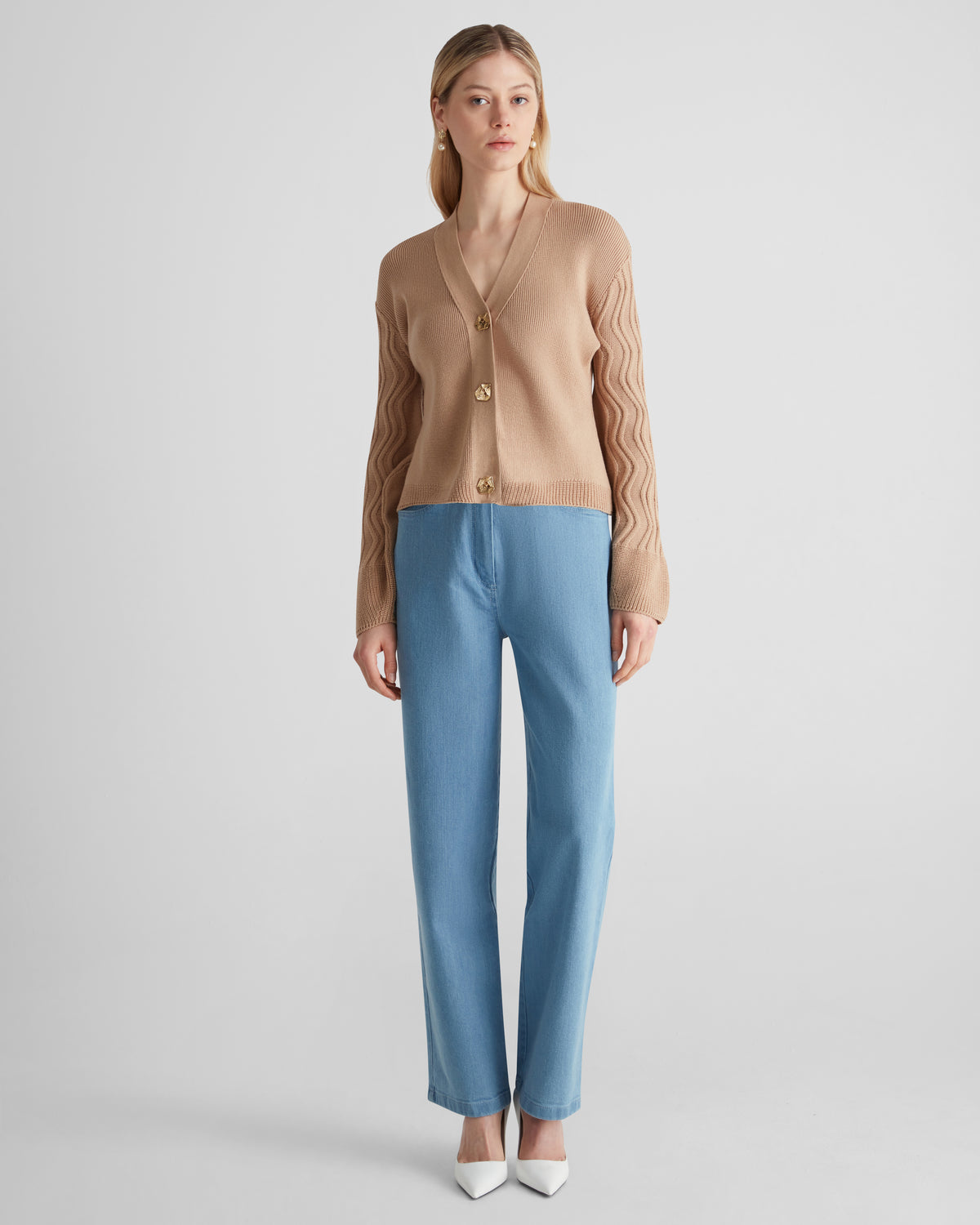 Wei Wei cardigan in cotton-cashmere with sculptural sleeves