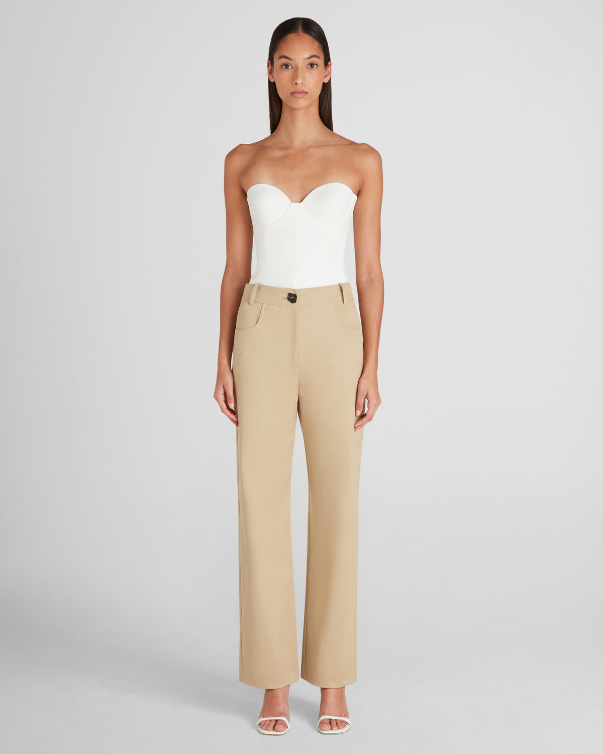 Dumas bustier top in sable cady with sculptural boning