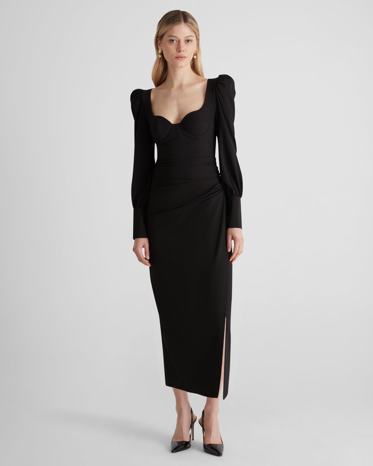 Modigliani dress with a bustier and sculptural sleeves