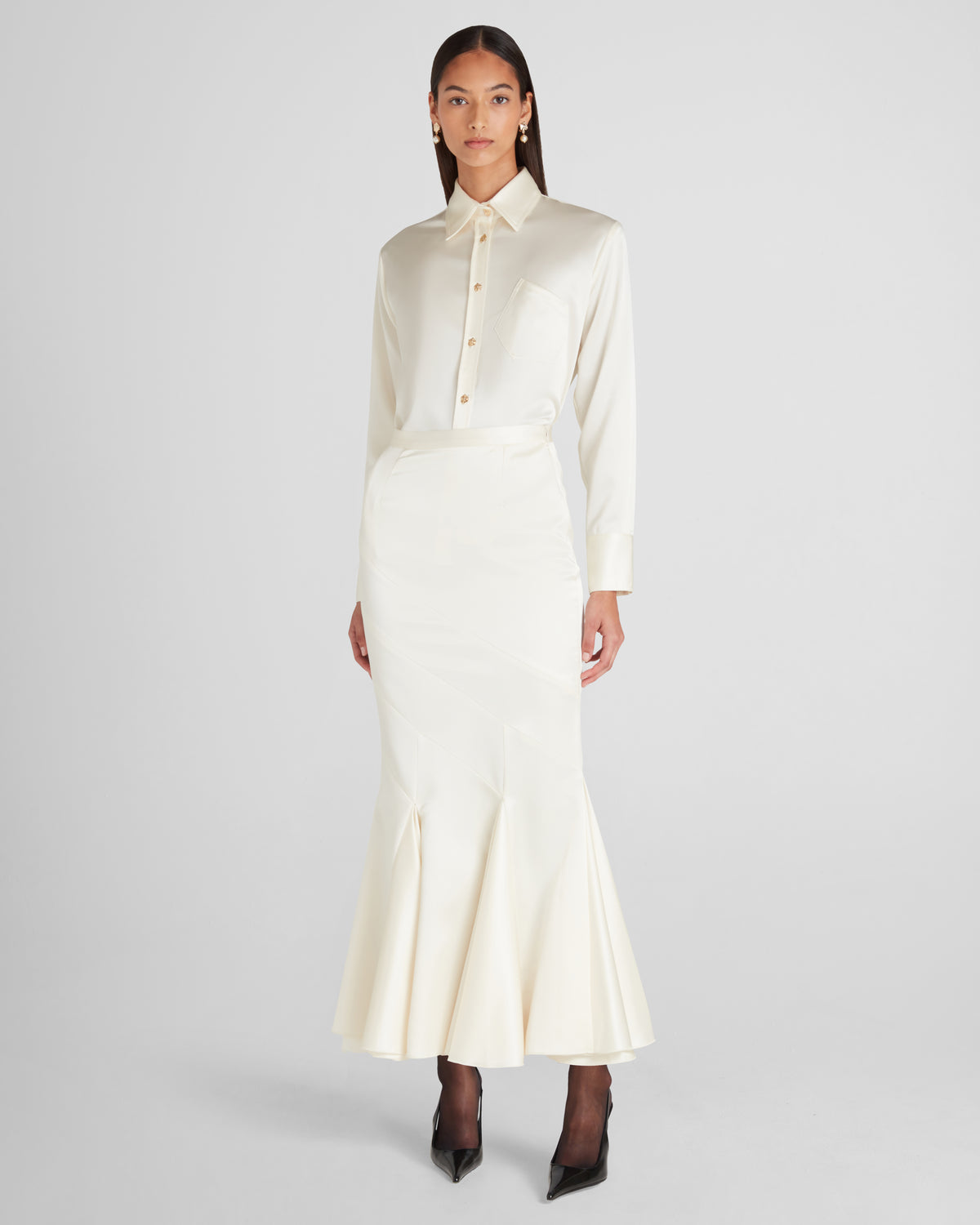 Gentileschi Skirt in cady satin with flared hem