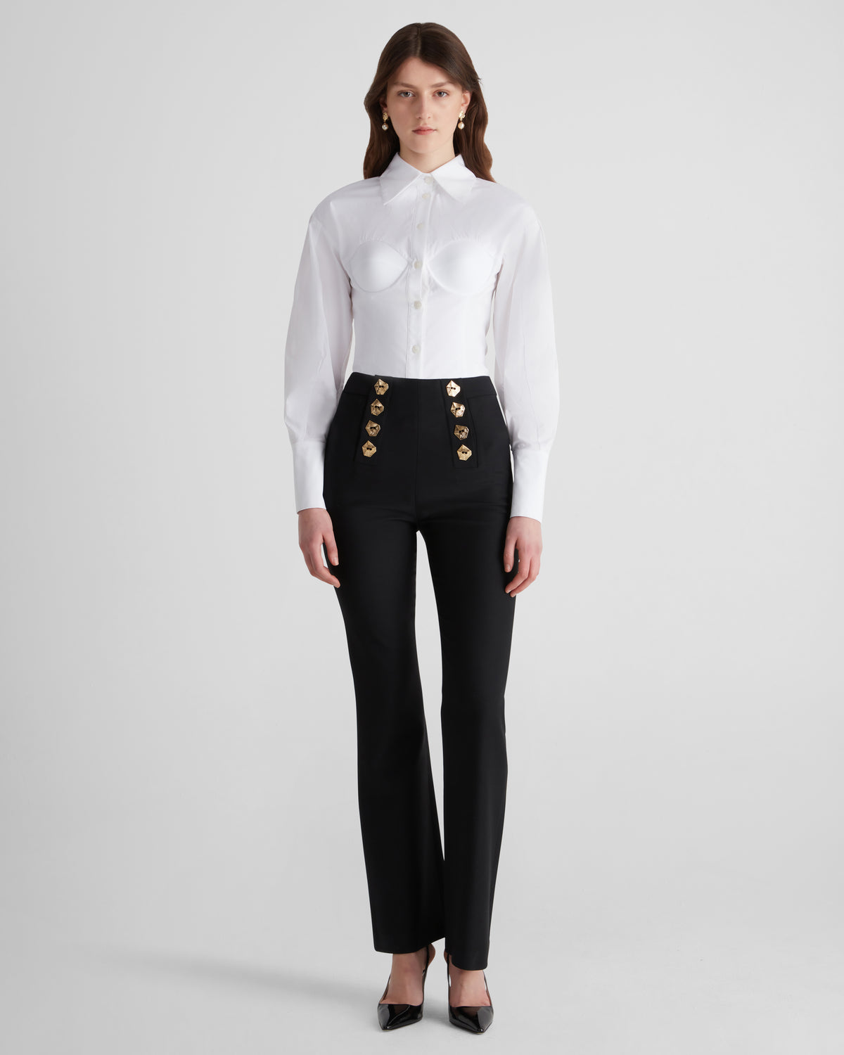 Matisse trousers with a sculptural high-rise flared leg