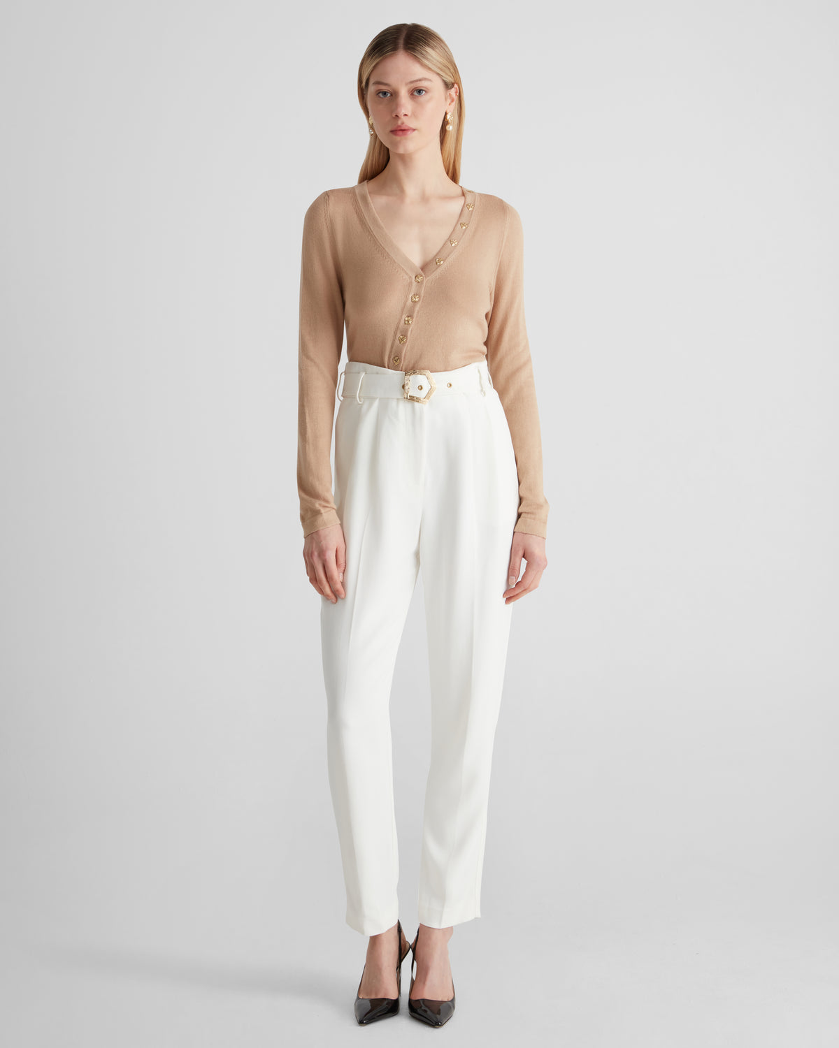 Rotella top with a sculptural V-neck and cashmere blend