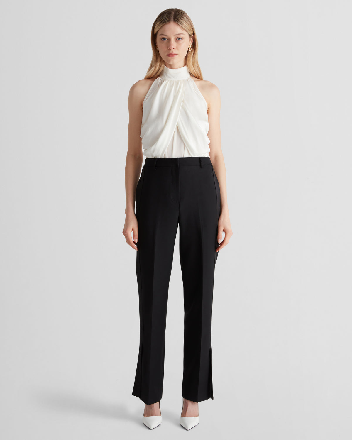 Vasari halterneck top with a sculptural silk satin drape