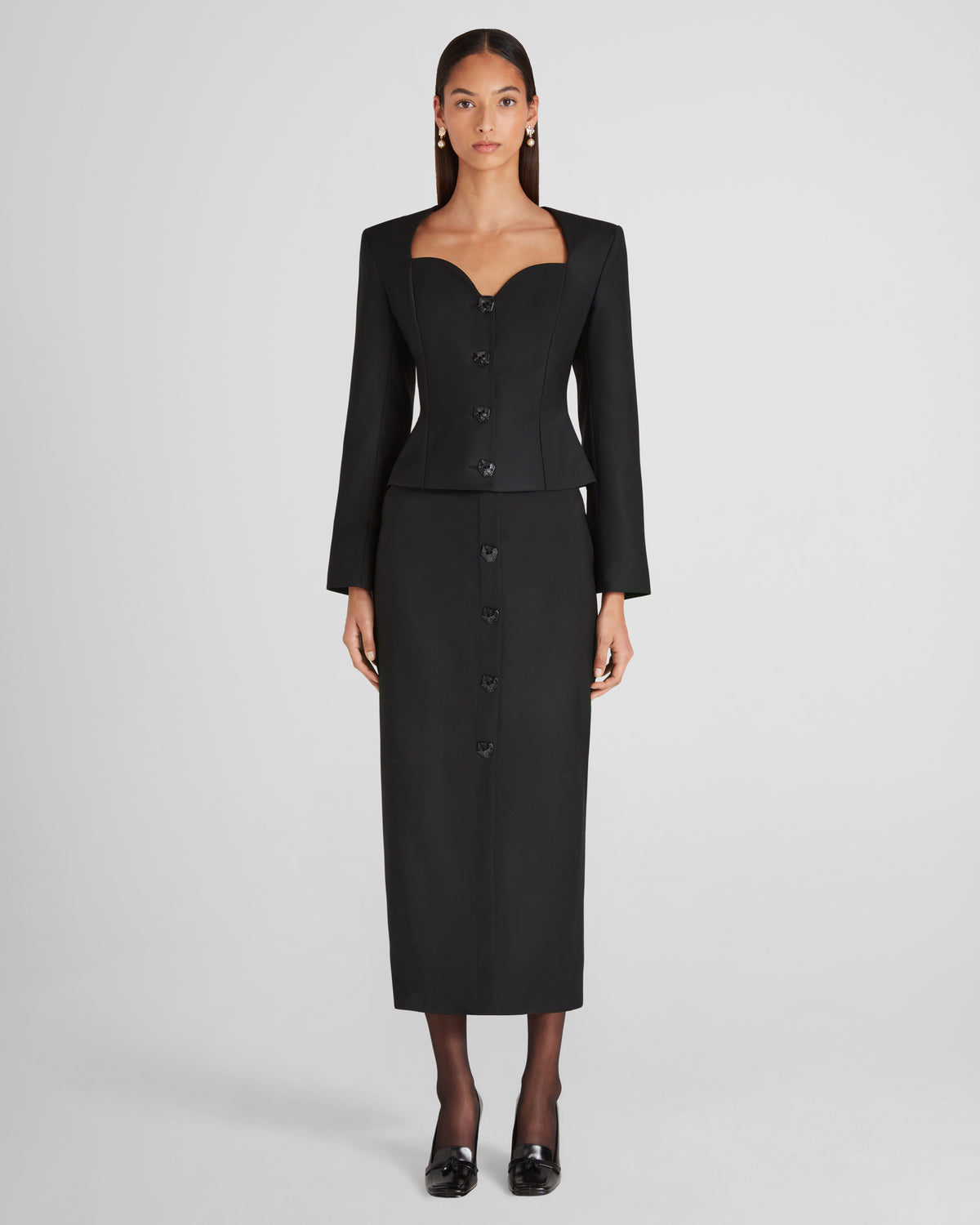 L'Eclaireur blouse in sculptural wool with sweetheart neck