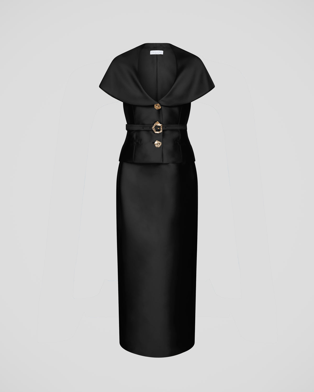 Manuela belted tuxedo dress in sculptural silk mikado