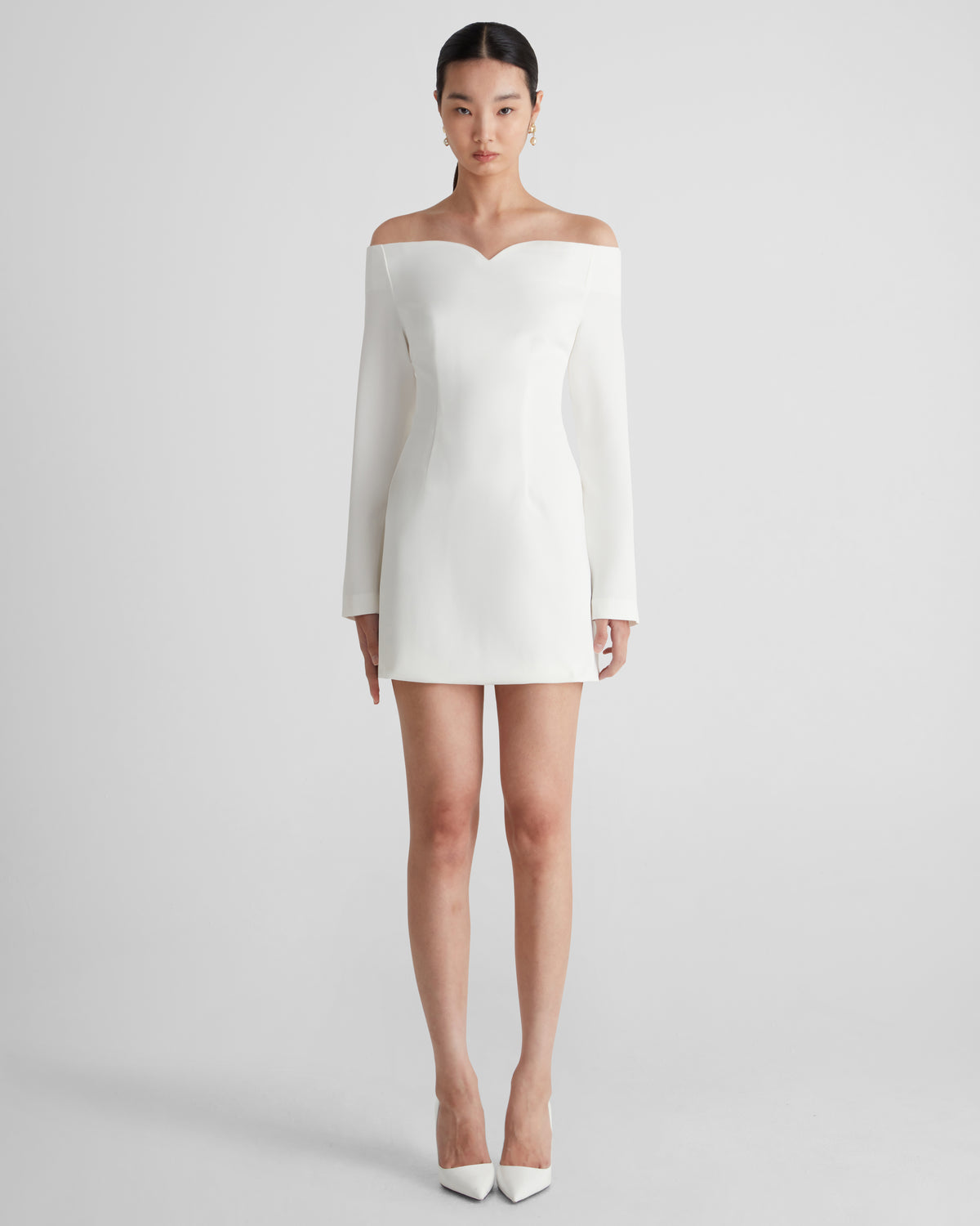 Marino Dress in cady with structured off-shoulder neckline