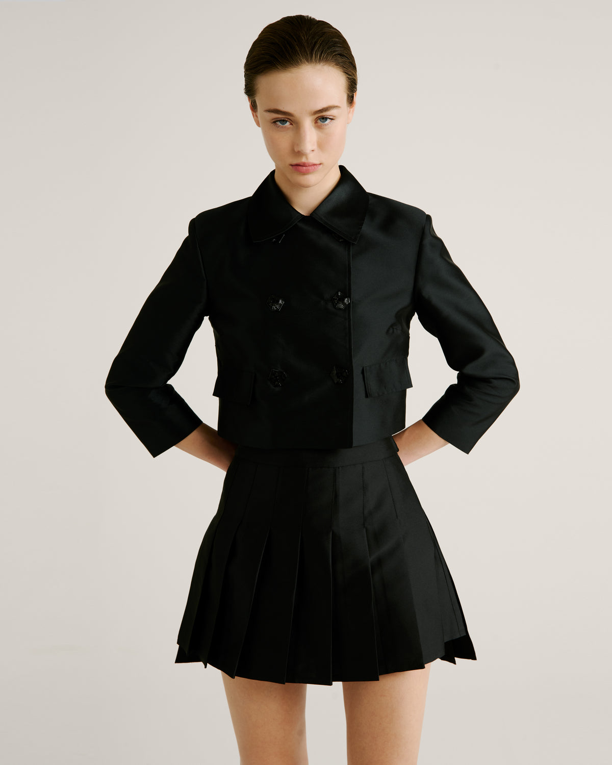 Mondino Jacket in black Silk Mikado