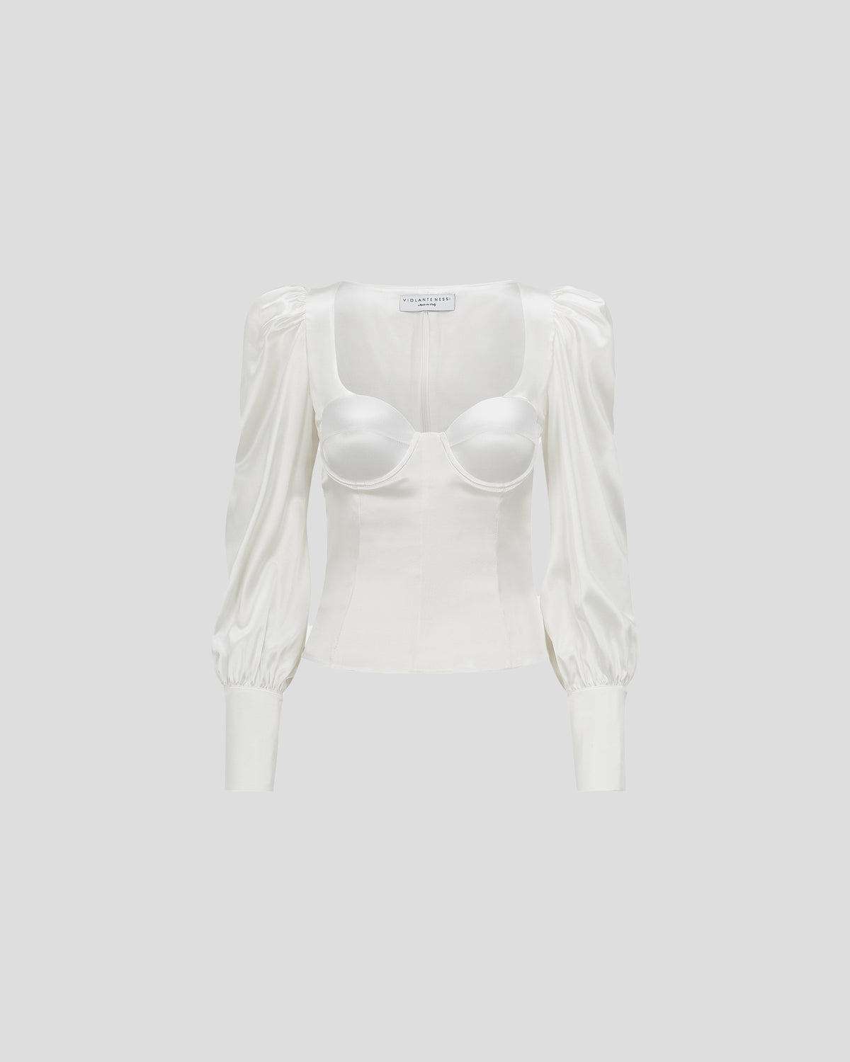 Morandi blouse with a sculptural silk satin corset