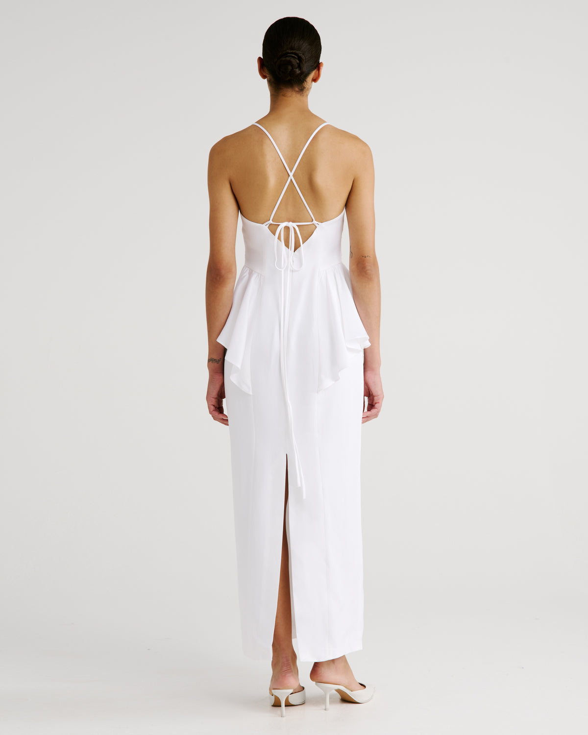 Newton Dress in white Sable Cady and Silk Creponne