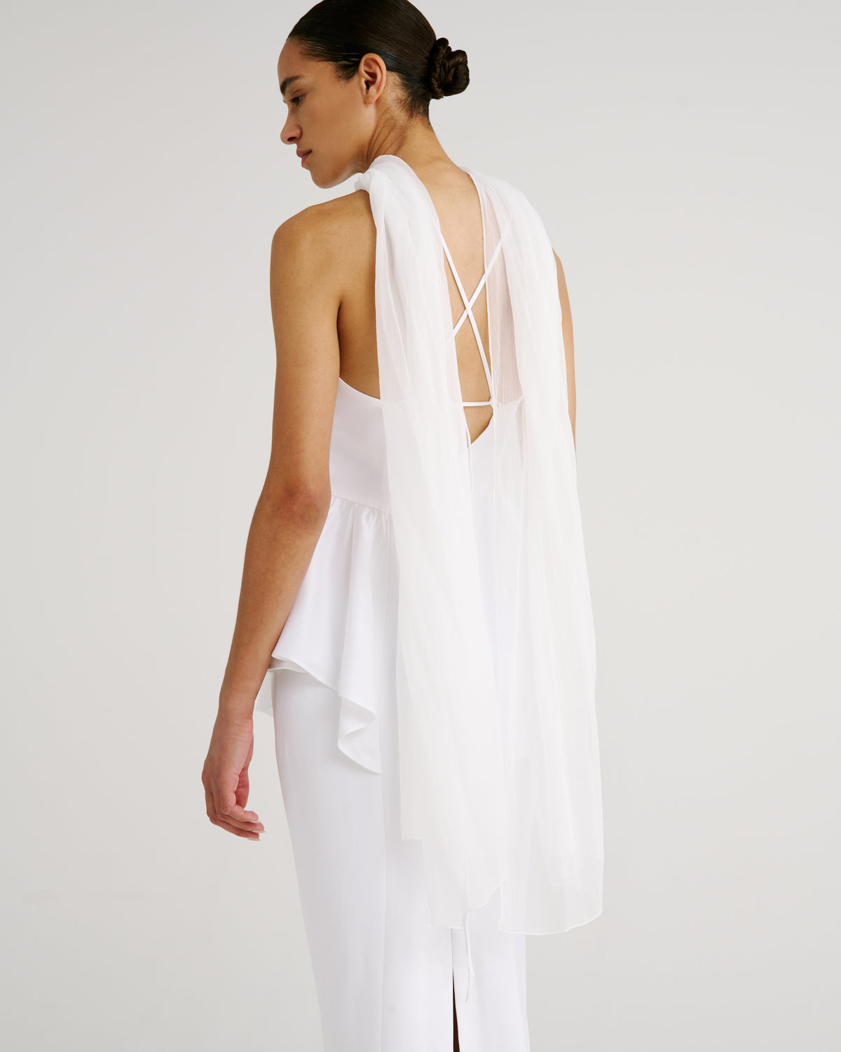 Newton Dress in white Sable Cady and Silk Creponne